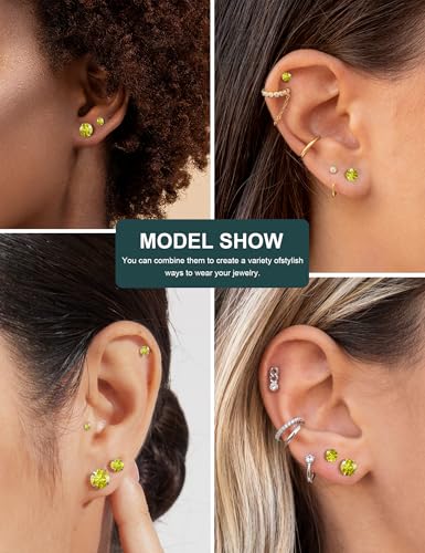 6 Pairs Stud Earrings Set, Hypoallergenic Cubic Zirconia 316L Earrings Stainless Steel CZ Earrings 3-8mm (Steel color) - color: A-004-Yellow