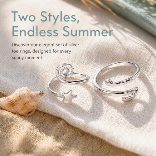2Pcs Silver Toe Rings for Women Adjustable Open Toe Ring Set Comfort Fit Knot Design Non Tarnish Foot Jewelry Big Toe Rings Set Silver Toe Accessories