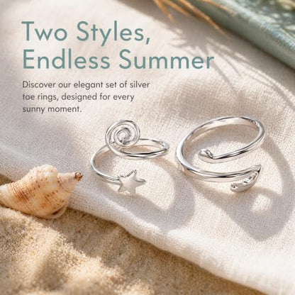 2Pcs Silver Toe Rings for Women Adjustable Open Toe Ring Set Comfort Fit Knot Design Non Tarnish Foot Jewelry Big Toe Rings Set Silver Toe Accessories