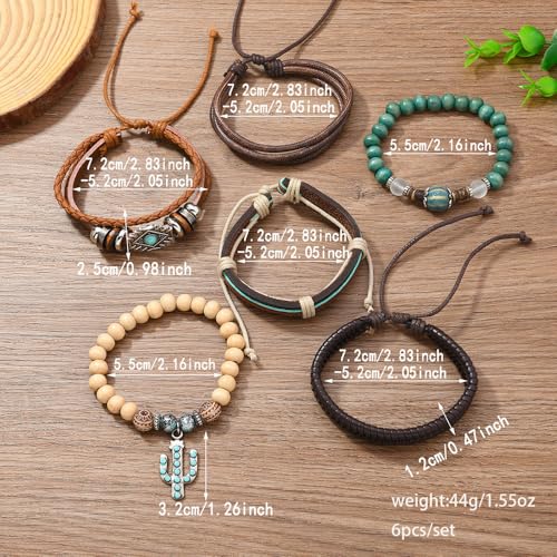 Western Outfits for Women Turquoise Western Bracelets Bohemian Vintage Stackable Beaded Leather Bracelets Adjustable Hand-woven Layered Bracelet Western Country Concert Jewelry for Women - style: Turquoise Cactus