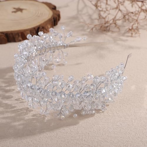 Denifery Large Crystal Headband for Wedding Bridal Hair Band Headpiece for Party Prom Hair Accessories (silver) - color: silver