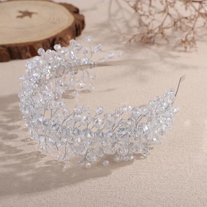 Denifery Large Crystal Headband for Wedding Bridal Hair Band Headpiece for Party Prom Hair Accessories (silver) - color: silver
