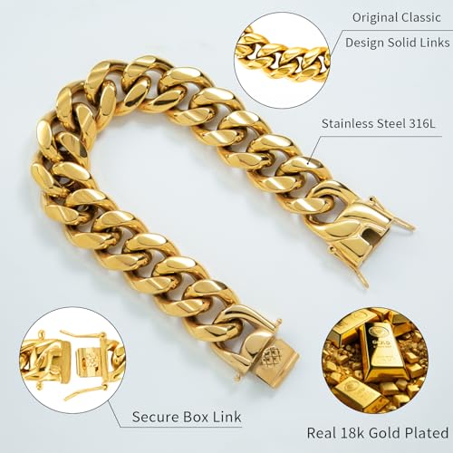SDA Wide Chunky Gold Chain Necklace - Heavy and Waterproof 316L Surgical Steel with 18K Gold Plating for Modern Men and Women into Hip Hop Fashion - color: B1751-22mm-Gold