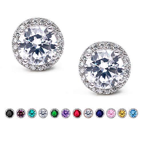 SWEETV Cubic Zirconia Stud Earrings, 8mm Round Cut, Rhinestone Hypoallergenic Earrings for Women & Girls | 9mm Round Cut Hypoallergenic 925 Sterling Silver Stud Earrings for Bridal Bridesmaid Prom Weddings Parties,Silver - color: 01.Silver
