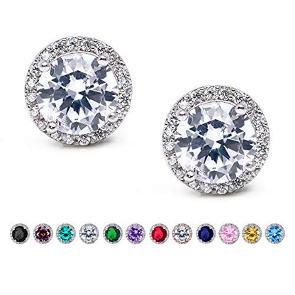 SWEETV Cubic Zirconia Stud Earrings, 8mm Round Cut, Rhinestone Hypoallergenic Earrings for Women & Girls | 9mm Round Cut Hypoallergenic 925 Sterling Silver Stud Earrings for Bridal Bridesmaid Prom Weddings Parties,Silver - color: 01.Silver
