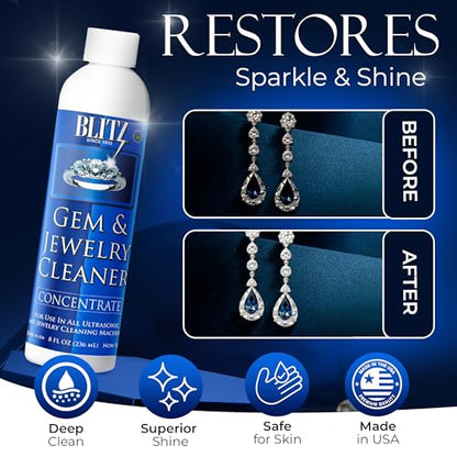 Blitz Gem & Jewelry Cleaner Concentrate for Ultrasonic Machines 8 oz 2 Pack | Liquid Concentrate for Gold, Silver, Platinum Jewelry Cleans Non-Porous & Precious Stones. - size: 8 Ounce (Pack of 2)
