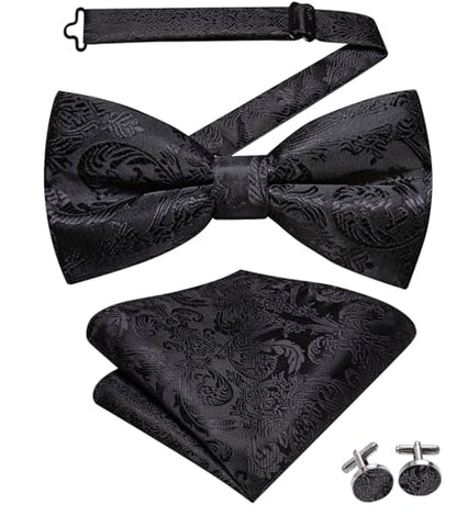 Hi-Tie Silk Mens Suit Vest Tie and Bowtie Lapel Pin Gold Tie Clip Paisley Floral Waistcoat 8PCS Set Tuxedo Wedding Party - color: Black, size: XX-Large