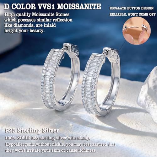 D-Color VVS1 Moissanite Hoop Earrings for Women 925 Sterling Silver Earrings Emerald Cut Pave - style: 925 Sterling Silver-Emerald Moissanite 1