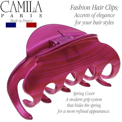Camila Paris CP3218 French Hair Clips for Women, 3.5" Large Claw Clip Strong Hold All Day, Girl Large Claw Clips for Thick Hair, No Damage No Slip Flat Clip for Women. Made in France - color: Fushia