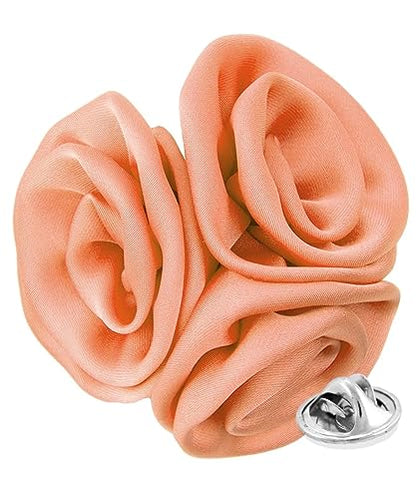 Premium Trio Cluster Flower Lapel Pin - Formal Boutonniere for Men, Flower Brooch Pin - color: Peach