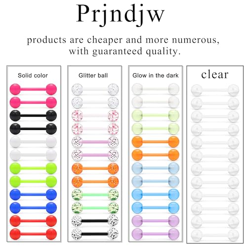 Prjndjw 48Pcs 14G 16mm 14MM Glow in Dark Tongue Nipple Ring Plastic Flexible Acrylic Straight Barbell Body Piercing Jewelry for Women Men Tongue NIppie piercings - color: 14.0 millimetres