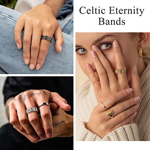 Bestyle Celtic Knot Band Rings for Men Women, Stainless Steel Irish Finger Ring Viking Wedding Bands Jewelry Gift Wedding Promise Gold Silver Black - color: 03.Stainless Steel