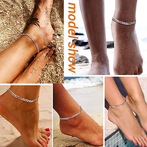 PROSILVER 925 Sterling Silver Ankle Bracelets For Women, Stylish Chain Anklets, Summer Beach Jewelry, 8.6-10.6 Inch Adjustable, Come with Box - style: 02 Cuban Anklet-5mm