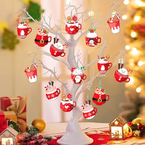 8 Pairs Christmas Acrylic Earrings for Women Xmas Dangle Jewelry | Xmas Hot Cocoa Earrings, Christmas Holiday Jewelry Gifts Party Accessories, Hypoallergenic Acrylic, Double Side - style: Christmas Hot Cocoa