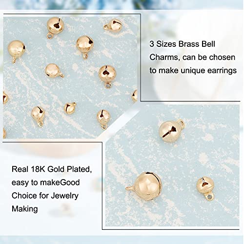 BENECREAT 30Pcs 3 Sizes 18K Gold Plated Brass Bell Charms, Loose Round Pendant Beads with Hole for Earrings Bracelet Necklace Jewelry Making Crafts, 10pcs/Size - color: Bell