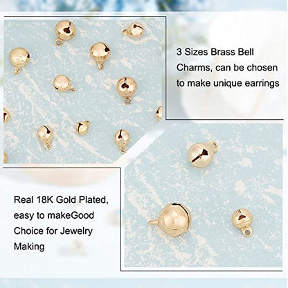 BENECREAT 30Pcs 3 Sizes 18K Gold Plated Brass Bell Charms, Loose Round Pendant Beads with Hole for Earrings Bracelet Necklace Jewelry Making Crafts, 10pcs/Size - color: Bell
