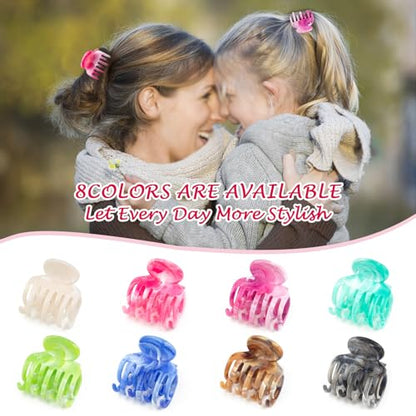 8PCS Claw Clips for Thin Hair Women, 1.6" Small Hair Claw Clips | Marble Pattern Hair Claw Clips for Fine Thick Hair Strong Hold Double Row Teeth Hair Clips Cute Jaw Clamps - color: Multicolor