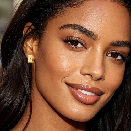 925 Sterling Silver Hoop Earrings for Women Chunky Small Huggie Earrings | Hypoallergenic Lightweight Huggy Earrings Crafted with 925 Sterling Silver Posts Fashion Jewelry Gifts - color: Gold