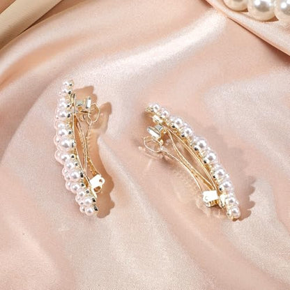 2Pcs Pearl Barrettes for Women,Elegant Pearl Hair Clips | White Fancy Hair Barrettes Wedding Brides Hairs Accessory,Party Daily Use