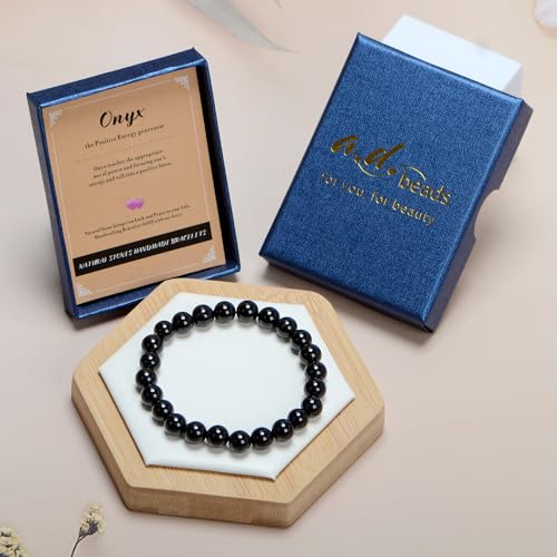 AD Beads Handmade Gemstone Stretch Elastic Bracelet Crystal Healing Reiki Nature's Beauty and Spiritual Essence Unisex (6mm, Black Onyx) - color: Black Onyx, size: 6mm