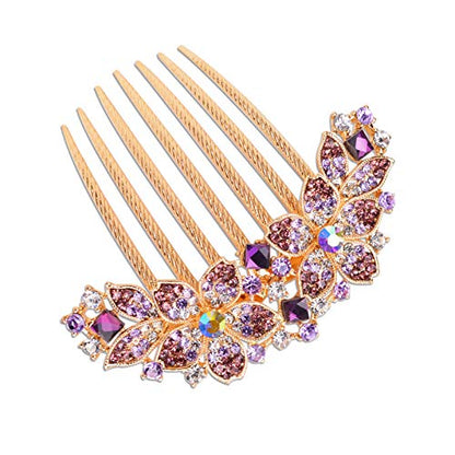 Women Rhinestone Inlaid Flower Hair Comb Hairpin Barrette Accessory,Also Perfect Mother's Day Gifts for Mom (Purple) - color: Purple