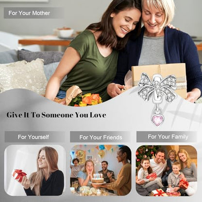 LaMenars 925 Sterling Silver Charms for Pandora Bracelets & Necklaces | Bead Charms Birthday Holiday Jewelry Gifts For Women - color: Bow Heart Dangle