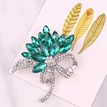 seven wolves Women's Austrian Crystal Brooch Wedding Flower Leaf Bouquet Brooch - color: Green
