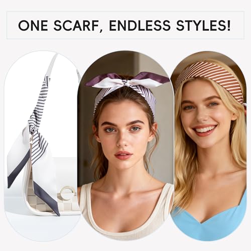 ZXZH 6 Pack Fashion Scarves for Women, Versatile Boho Head Scarf | Satin Scarf for Hair, Neck, Wrist, and Purse Accessories - color: Diagonal Stripe