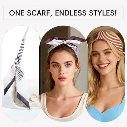 ZXZH 6 Pack Fashion Scarves for Women, Versatile Boho Head Scarf | Satin Scarf for Hair, Neck, Wrist, and Purse Accessories - color: Diagonal Stripe