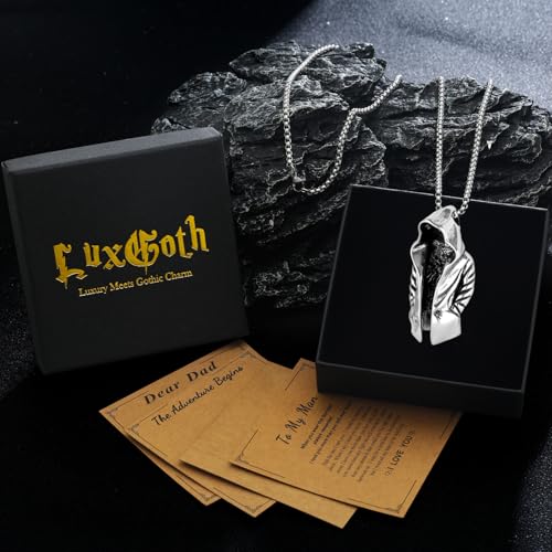 Stainless Steel Gothic Y2K Punk Rock Emo Biker Pendant Necklace | Cosplay Vintage Viking Alt Edgy Fashion Charm Necklace Jewelry for Men Women Active Daily Wear - style: Wizard Cloak