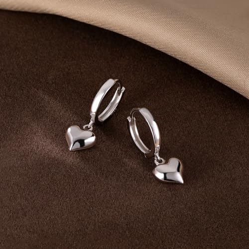 SLUYNZ Solid 925 Sterling Silver 8MM Fat Heart Hoop Earrings for Women Teens Sweet Love Hoop Earrings Huggie - color: A-Sterling Silver