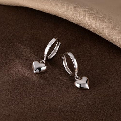 SLUYNZ Solid 925 Sterling Silver 8MM Fat Heart Hoop Earrings for Women Teens Sweet Love Hoop Earrings Huggie - color: A-Sterling Silver