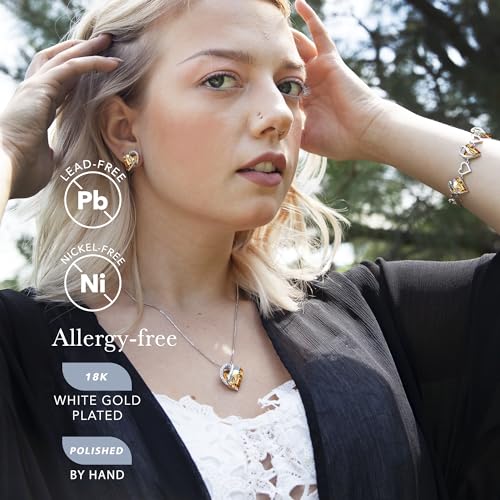 Leafael Gift Necklaces for Women, Infinity Love Birthstone Heart Crystal Pendant, Birthday Anniversary Jewelry for Wife, Mom, and Her, Silver Plated, 18" + 2" Adjustable Chain - color: 14-Power-Golden Yellow Shade