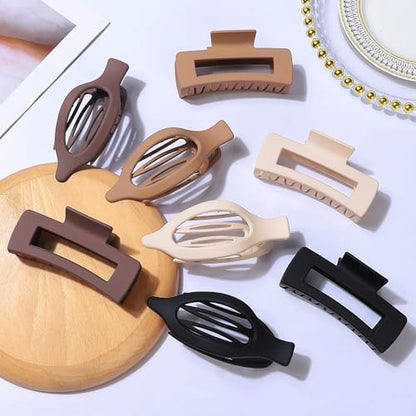 CHANDAT Hair Clips for Women, Flat Hair Clips, 8 pcs, 2style - Brown | 4.3 Inch Large Square Hair Claw Clips & Flat Hair Clips, Thick & Thin Hair, Hair Accessories for Women, Strong Hold Non-Slip - color: Brown