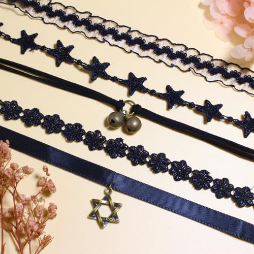 Nova&Aria Chokers Set For Women Heart Choker Necklaces Flower Pendant Velvet Cute Pink Turquoise Blue White Black Choker Necklace Christmas Colorful Lace Chokers - color: Black