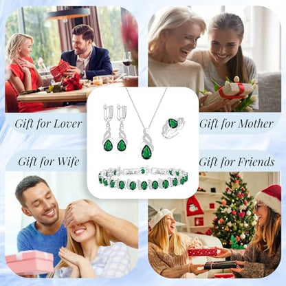 GZWHD Jewelry Set for Women CZ Earrings Necklace Ring Bracelet Set Prom Party Wedding Jewelry Gift for Mother Friend Wife - color: C-Green