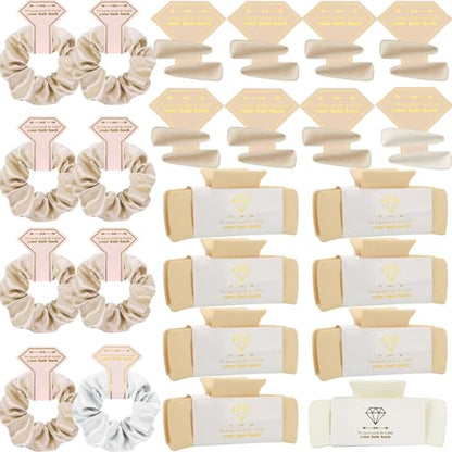 Bridesmaid Scrunchies Proposal Gifts 4.1 Inch Square Set of 8 Bachelorette Hair Claw Clips ideas Bridal Shower Gift for Wedding Party Favors (32pcs White&Champagne) - color: 32pcs White&Champagne