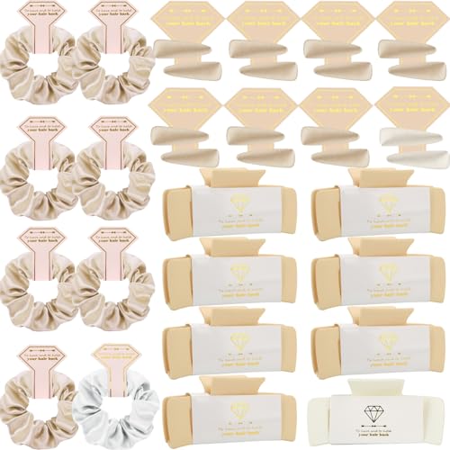 Bridesmaid Scrunchies Proposal Gifts 4.1 Inch Square Set of 8 Bachelorette Hair Claw Clips ideas Bridal Shower Gift for Wedding Party Favors (32pcs White&Champagne) - color: 32pcs White&Champagne