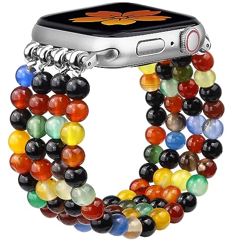 Newlibery Natural Stone Bracelet Beaded-Bands Women Compatible with Apple Watch 38mm 40mm 41mm 42mm (S10/11) Feminine Cute Handmade Stretch Strap for iWatch Series 11/10/9/8/7/6/5/4/3/2/1 SE 3/2/1 - color: A7 Multicolor, size: 38/40/41/42mm(s10/11)