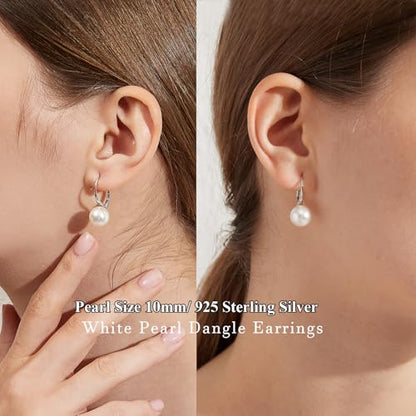 Pearl Earrings for Women Pearl Leverback Earrings 925 Sterling Silver - color: B1-white pearl-silver