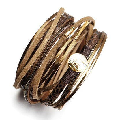 Fesciory Leather Wrap Bracelet for Women, Boho Western Layered Cuff Jewelry | Stackable Bracelets, Easy-On Clasp, Daily Wear, Pairs with Boho Western Outfits, Gift for Women - color: Brown5