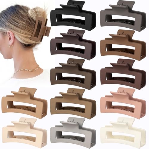 Sisiaipu 3.5 Inch Medium Hair Claw Clips 12 Pcs Square Claw for Thick and Thin Hair Rectangular Rectangle Hair Clips Jaw Clips Bulk Hair Accessories for women and Girls (Regular) - color: Regular