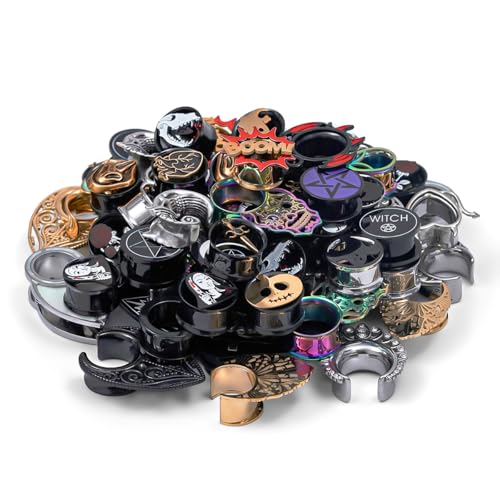 Stainless/Acrylic Ear Gauges Plugs Tunnels, 10 Pairs Random Assorted Styles Gothic Punk Body Piercing Stretchers Expander. - size: 14mm