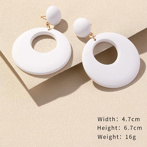 White Circle Hoop Earrings for Women, Resin Minimalist Boho Earrings, Unique Retro 70s Inspired Round Earrings for Parties, Daily Wear