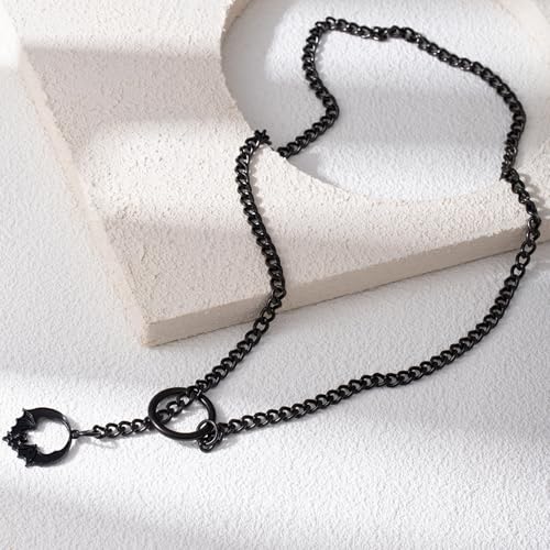 MIFYNN Heart O ring Slip Chain Necklaces for Women Stainless Steel Cuban Chain Bar Necklace Punk Rock Collar Necklace Handmade Adjustable Lariat Y Necklaces for Men - color: Black bat
