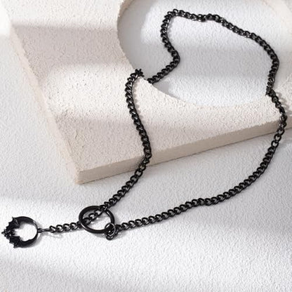 MIFYNN Heart O ring Slip Chain Necklaces for Women Stainless Steel Cuban Chain Bar Necklace Punk Rock Collar Necklace Handmade Adjustable Lariat Y Necklaces for Men - color: Black bat