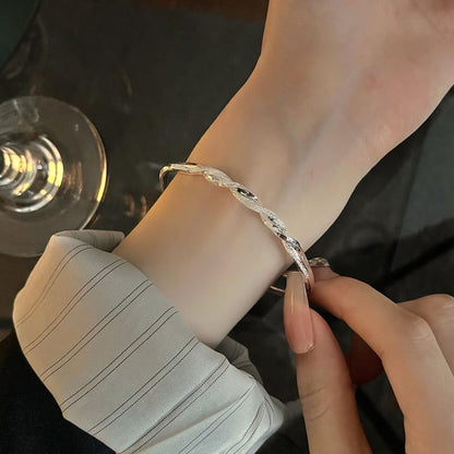 925 Sterling Silver Bracelet Plated Cuff Bangle Bracelet Fashionable Multi-layer Cross Wire Bangle Bracelet Open Adjustable Wide Cuff Bracelet for Teen Girls Fashion Jewelry - color: 8