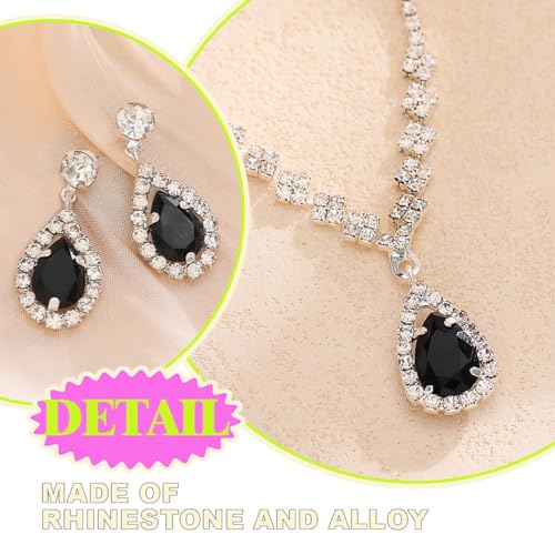 JAKAWIN Silver Rhinestone Jewelry Set Wedding Necklace Earrings for Women - color: D Black