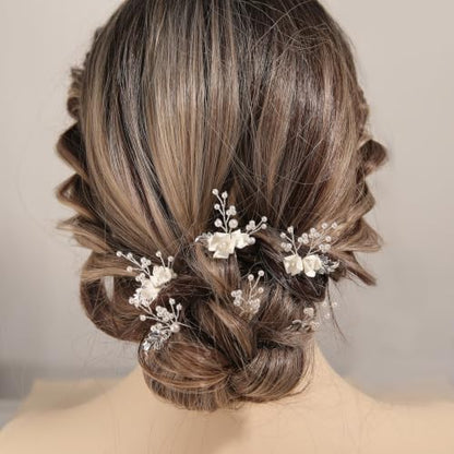 Handmade Pearl Bridal Hair Pins Wedding Hair Accessories for Women Brides Bridesmaid - color: Silver/Pearl White Flower