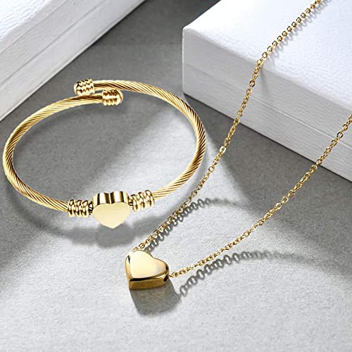 MYNENEY Necklace and Bracelet for Women Stainless Steel Initial Jewelry Set - color: Gold-not customized
